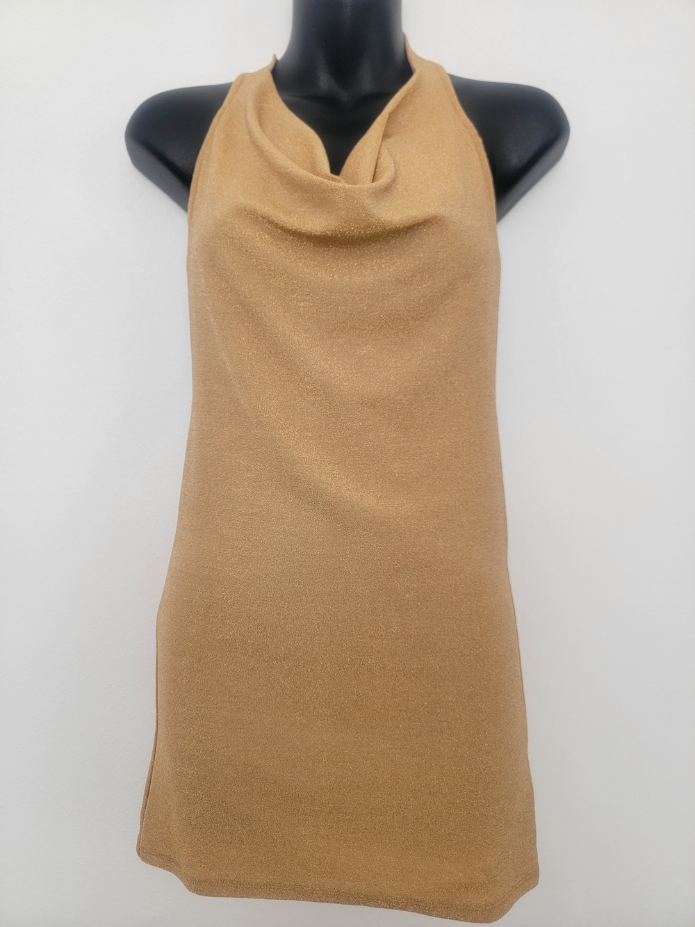 Camel Halter Cowl Neck Women's Sweater Dress